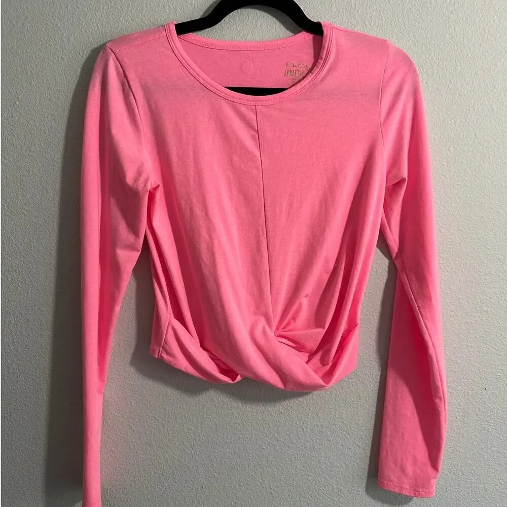 Lilly Pulitzer Greer Cropped Pink Shandy Top Luxletic Crop Athletic Shirt Size S